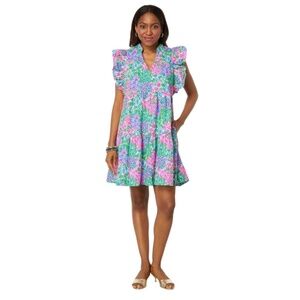Lilly Pulitzer Pink and Green Floral Midi Dress